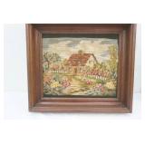Framed Needlepoint Artwork. Country Cottage Scene