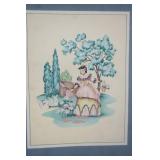 1940s Framed Lithograph Artworks. 10.25"x12.75"