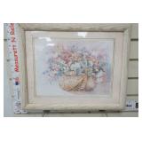 Framed Art Print. Floral Arrangement & Wicker Basket