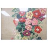 Vintage Crewel Embroidery Floral Design. Framed with glass.