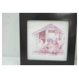 Framed Art Print. 10"x10"x1". Rooster & Hens