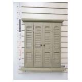 Green and White Distressed Wood Window Pane Mirror with Shutters