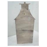 Home Roots Distressed Beige Glass and Metal Floor Lantern Candle Holder.