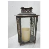 Black Metal and Glass Decorative Lantern with Flameless LED Candle