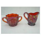 Vintage Red Carnival Glass Cream & Sugar by Indiana Glass (one still has sticker inside)