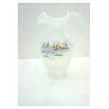 Fenton Glass Co. Hand-Painted Iridescent White Glass Pitcher