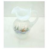 Fenton Glass Co. Hand-Painted Iridescent White Glass Pitcher