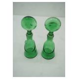 Set of 2 Vintage Kosta Boda Erik Hoglund "People" series green art glass decanters. 7"mtall