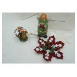 Christmas Decor Lot. Silver Painted Pine Cones, ornaments, ceramic angel trinket box