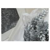 Christmas Decor Lot. Silver Painted Pine Cones, ornaments, ceramic angel trinket box