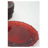 Vintage Avon Ruby Red Glass Dessert Plates 7" diameter. 10ct