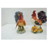 Set of 2 Ceramic Rooster Figurines 10" tall (large)