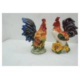 Set of 2 Ceramic Rooster Figurines 10" tall (large)