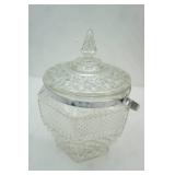 Vintage Anchor Hocking Wexford Pressed Glass Ice Bucket with a Silver-Plated or Chrome Handle