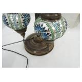 Handmade Turkish Mosaic Table Lamp with three globes and an antique bronze finish base