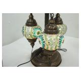 Handmade Turkish Mosaic Table Lamp with three globes and an antique bronze finish base
