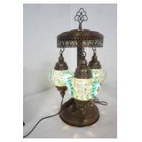 Handmade Turkish Mosaic Table Lamp with three globes and an antique bronze finish base