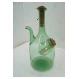 Vintage Hand-Blown Green Glass Italian Wine Decanter with an Ice Chamber