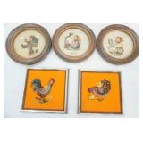 Vintage Hummel Wall Plates & Vintage Needle Point Rooster and Hen