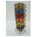 World Market Stacking Multicolor Mugs with Chrome Stand. Set of Six