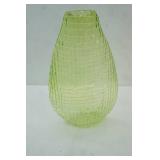Hand-Blown Lime Green Glass Vase w/textured, ribbed design. 10.5" tall
