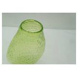 Hand-Blown Lime Green Glass Vase w/textured, ribbed design. 10.5" tall