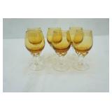 Vintage Italian Empoli Amber Crystal Glass Twisted Stem Decanter Glasses (6ct)