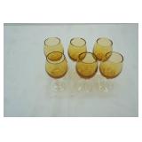 Vintage Italian Empoli Amber Crystal Glass Twisted Stem Decanter Glasses (6ct)