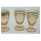 Vintage Romanian Pink Depression and Gold Bohemian Shot Glasses (4ct)