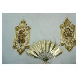 Vintage Dart Industries Gold Plastic Decorative Wall Art; Vintage Home Interiors & Gifts gold-toned metal fan Wall Decor