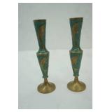 Waccamaw Emerald/Gold Leaf Brass Candlestick Holders. 7" tall (2ct)