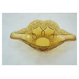 Vintage Amber Pressed Glass "Napoleon Hat" Bowl