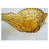 Vintage Amber Pressed Glass "Napoleon Hat" Bowl