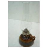 Vintage Studio Art Pottery Oil Lamp; 2ct Hand-blown Amber Glass Wide Goblets