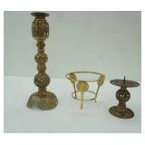 Vintage Pierced Brass Candlestick holder and Brass Shell Vase