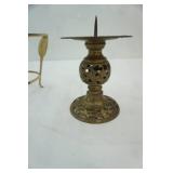 Vintage Pierced Brass Candlestick holder and Brass Shell Vase