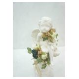 Plaster Cherub Angel Statue on a Roman Pillar 14" tall