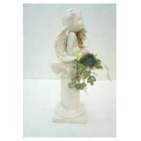 Plaster Cherub Angel Statue on a Roman Pillar 14" tall