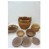 Collection of Woven Baskets and Plate Holders