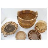 Collection of Woven Baskets and Plate Holders