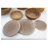 Collection of Woven Baskets and Plate Holders