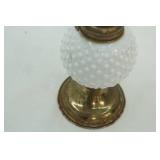 Vintage Miniature Hobnail Milk Glass Oil Lamp with Brass Burner