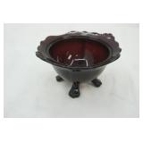 Vintage L.E. Smith Mt. Pleasant Black Amethyst Glass 3-Footed Serving Bowl