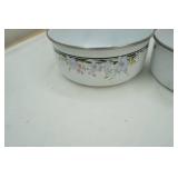 Vintage Enamel Nesting Bowls & Metal Cup Stand