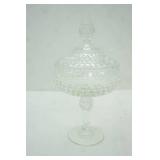 Vintage Indiana Glass Clear Diamond Point Pedestal Candy Dish w/Lid