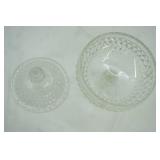 Vintage Indiana Glass Clear Diamond Point Pedestal Candy Dish w/Lid