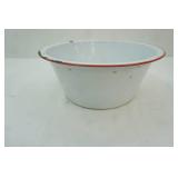 Vintage Enamelware Large Bowl. Red and White