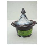 Vintage Imperial Purple Slag Glass Covered Candy Dish: Honey Orange Peel