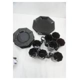Vintage Arcoroc Octime Black Glass Coffee Cups (8ct), Dinner Plates (4ct), and Dessert Plates (4ct)