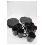 Vintage Arcoroc Octime Black Glass Coffee Cups (8ct), Dinner Plates (4ct), and Dessert Plates (4ct)